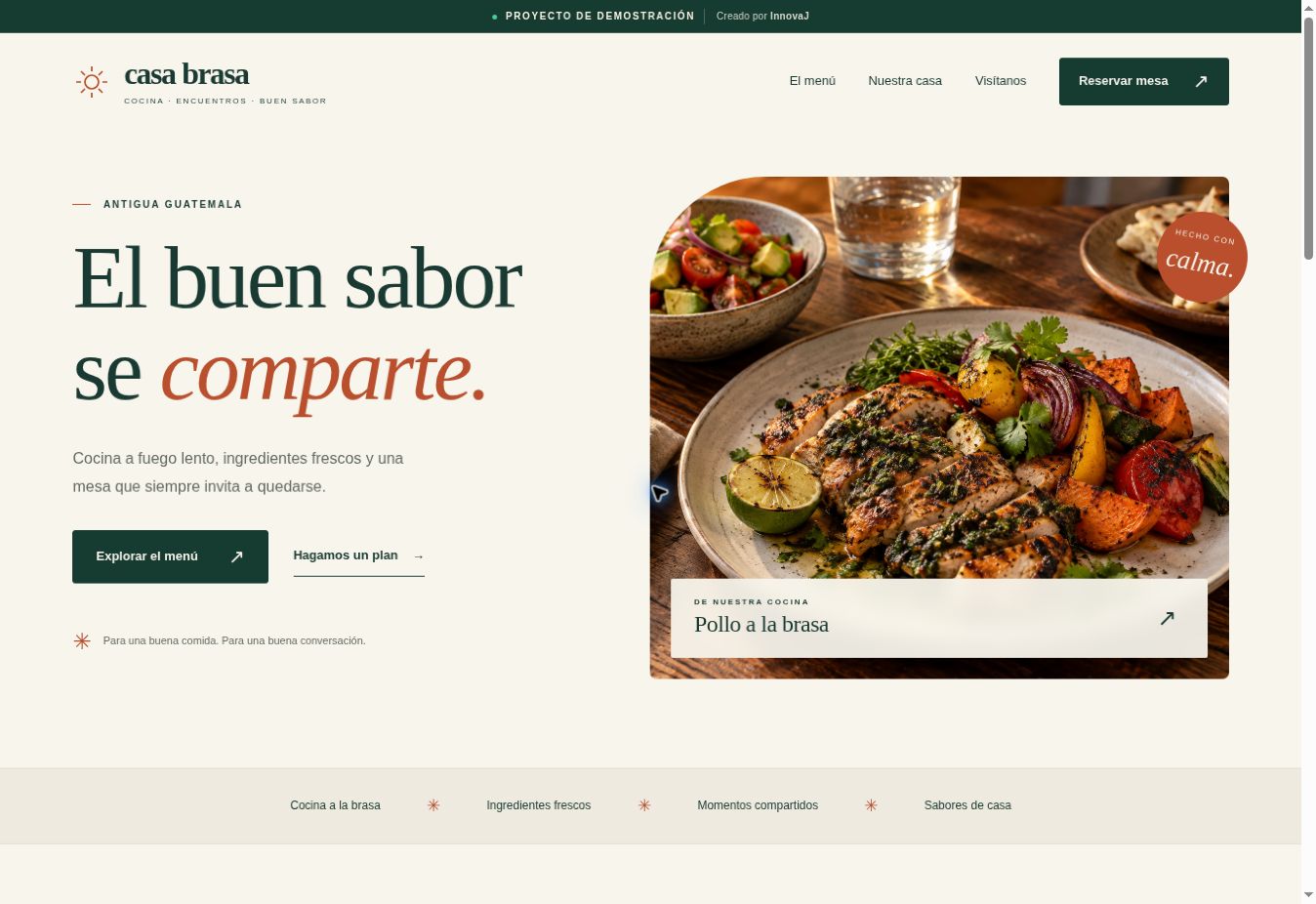 Captura real de la web de restaurante Casa Brasa