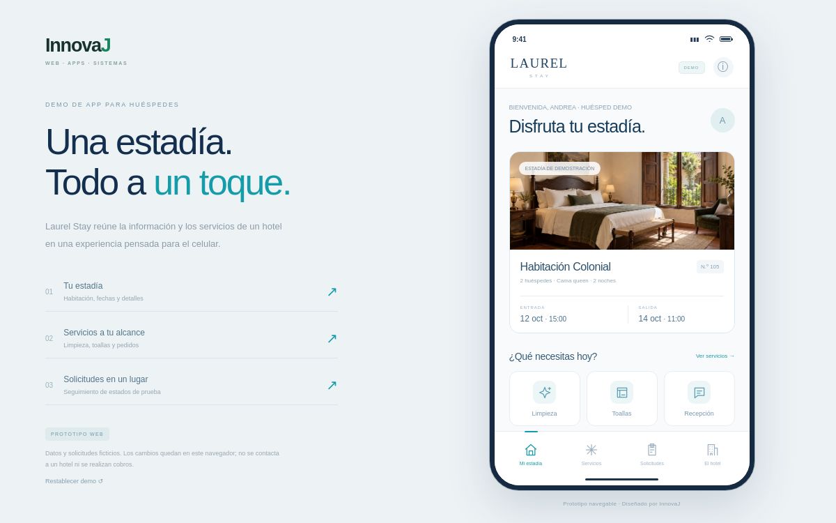 Captura real del prototipo web de app móvil Laurel Stay